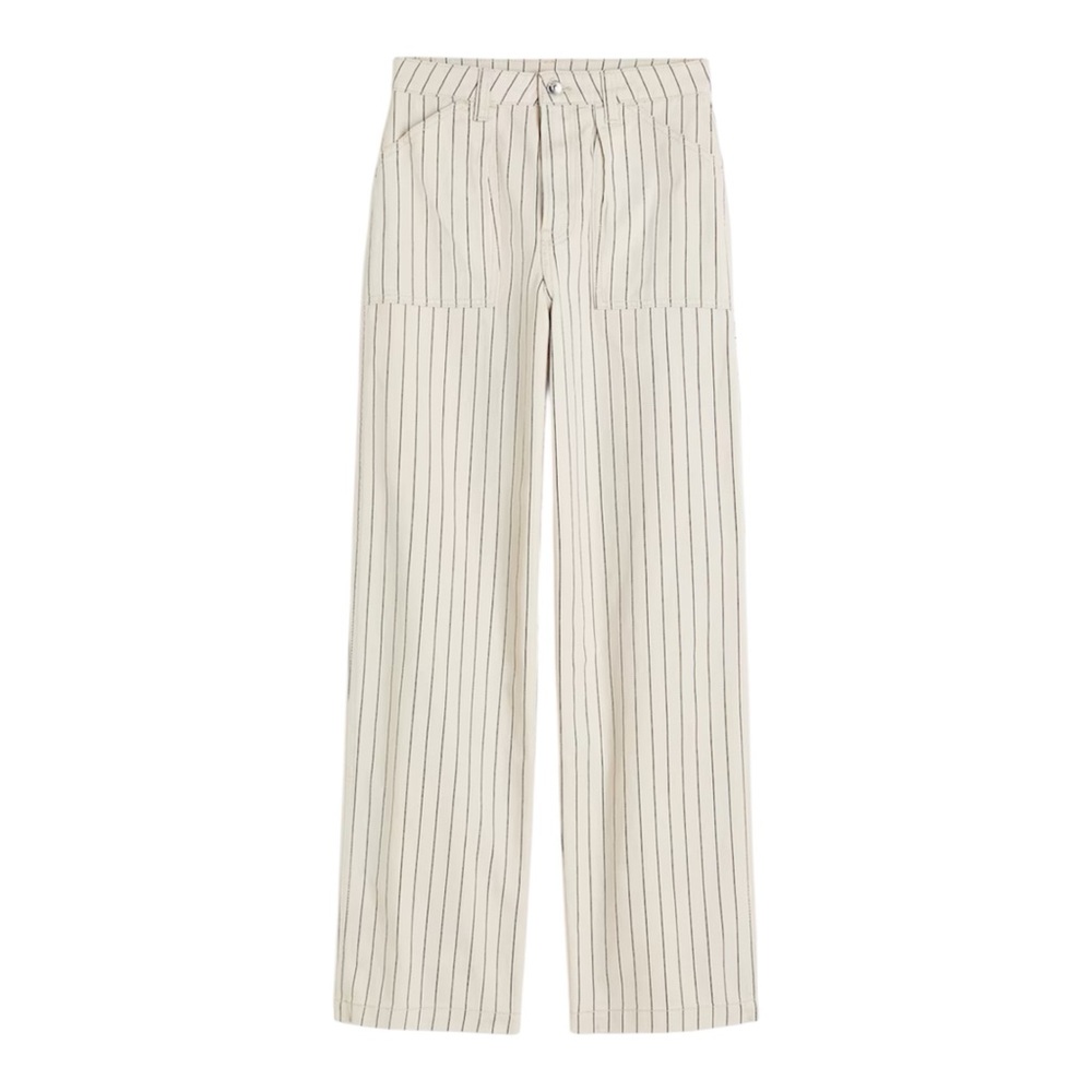 H&M Divided Light Beige/Pinstriped Twill Cotton Cargo Trouser Pants -Wms Size 10
